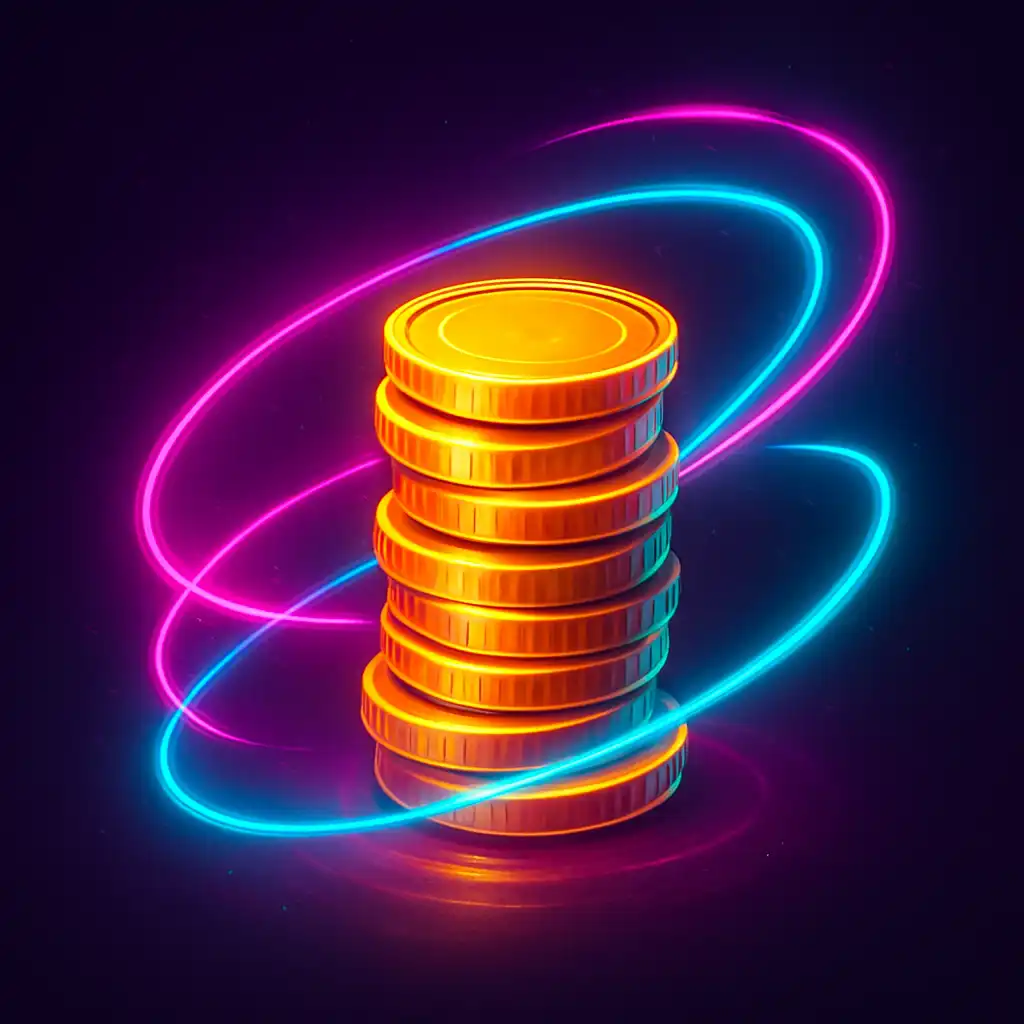 Neon coin stack representing a casino deposit